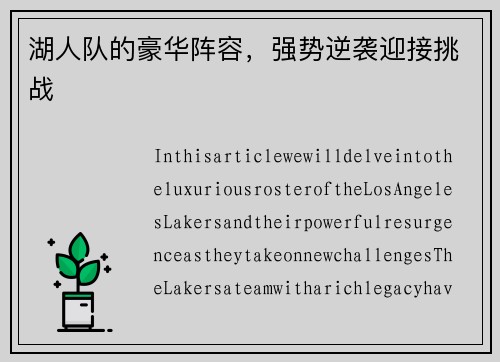 湖人队的豪华阵容，强势逆袭迎接挑战